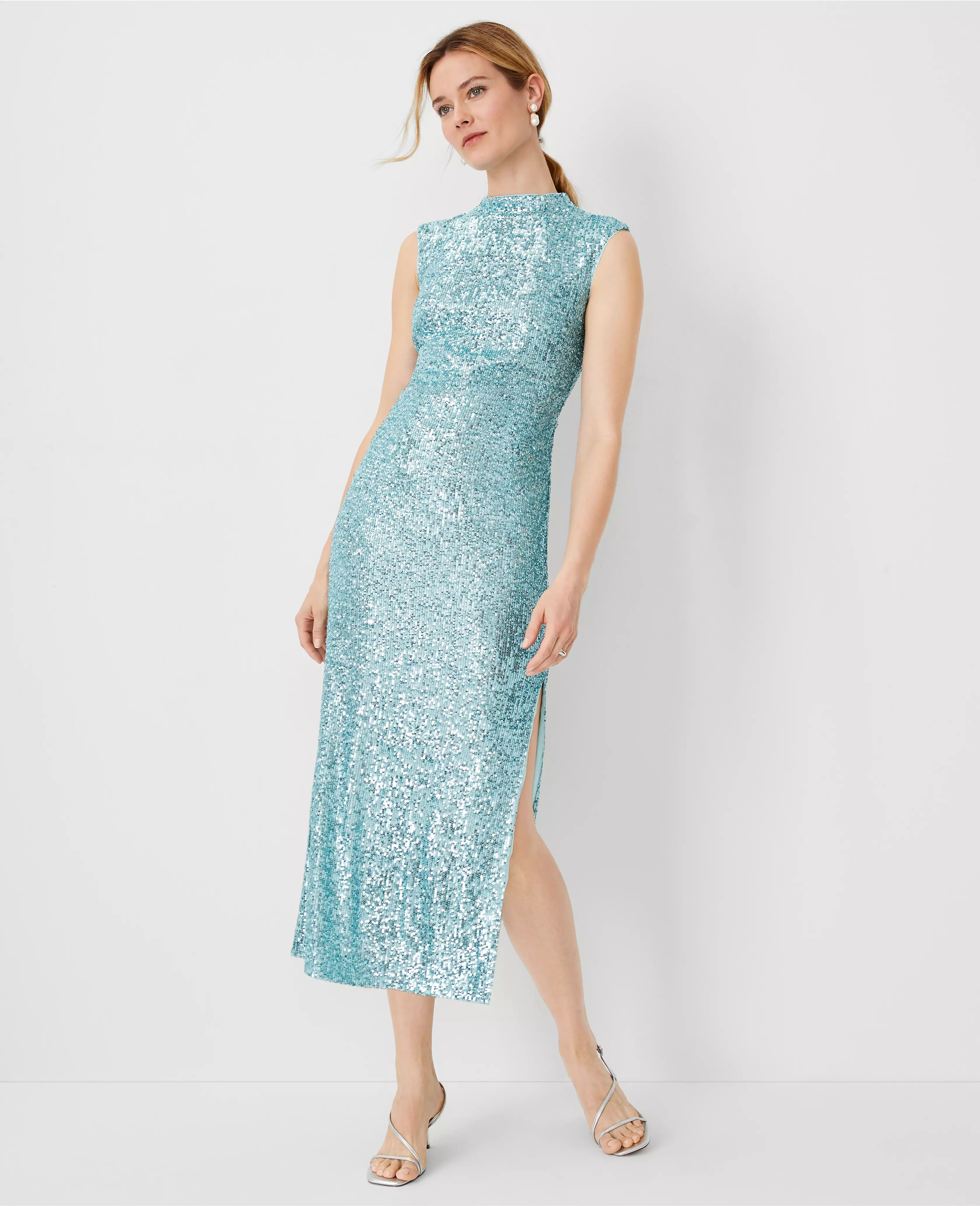 Sequin Mock Neck Sheath Dress | Ann Taylor (US)