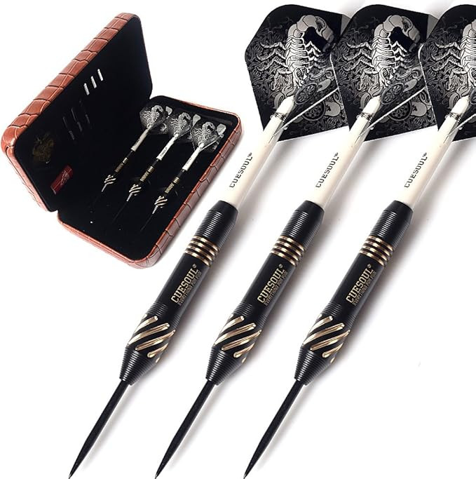 CUESOUL Steel Tip Darts Set 20/22/24 Grams with Deluxe PU Darts case-Black Scorpion Series | Amazon (US)