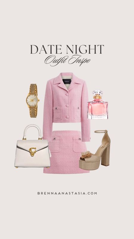 Date night outfit inspiration! 💗 This pink set is the perfect spring dinner outfit! Pair it with some Sam Edelman heels and a neutral Coach purse. Finish off the look with this Guerlain perfume! 

#LTKshoecrush #LTKSeasonal #LTKstyletip