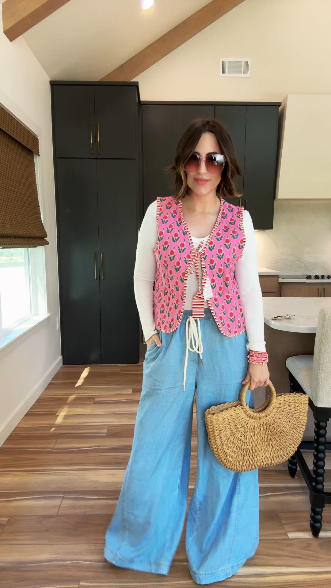 In love with this outfit. A mix of Amazon, Cider, and Target.
Quilted floral vest, straw bag, pink, wide leg jeans, casual, comfy, sunglasses, ootd 

#LTKOver40 #LTKStyleTip #LTKFindsUnder50