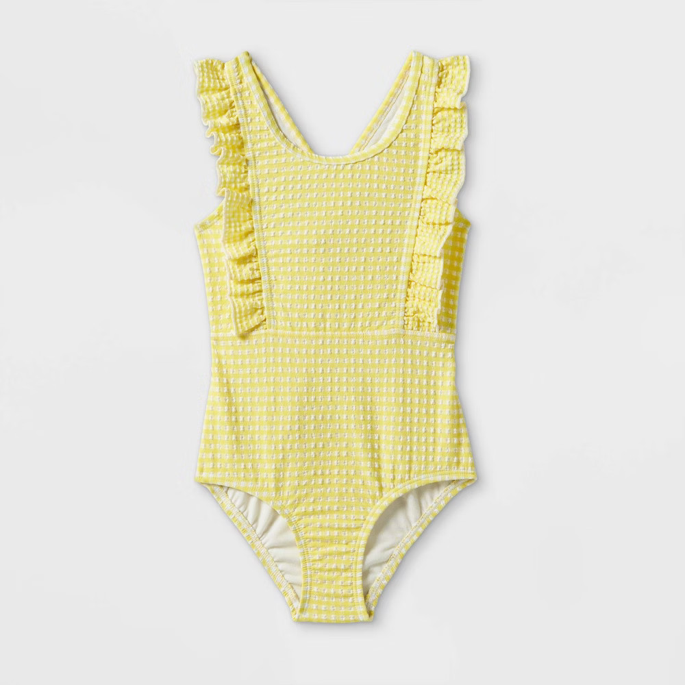 Toddler Girls' Seersucker One Piece Swimsuit - Cat & Jack Yellow 5T | Target