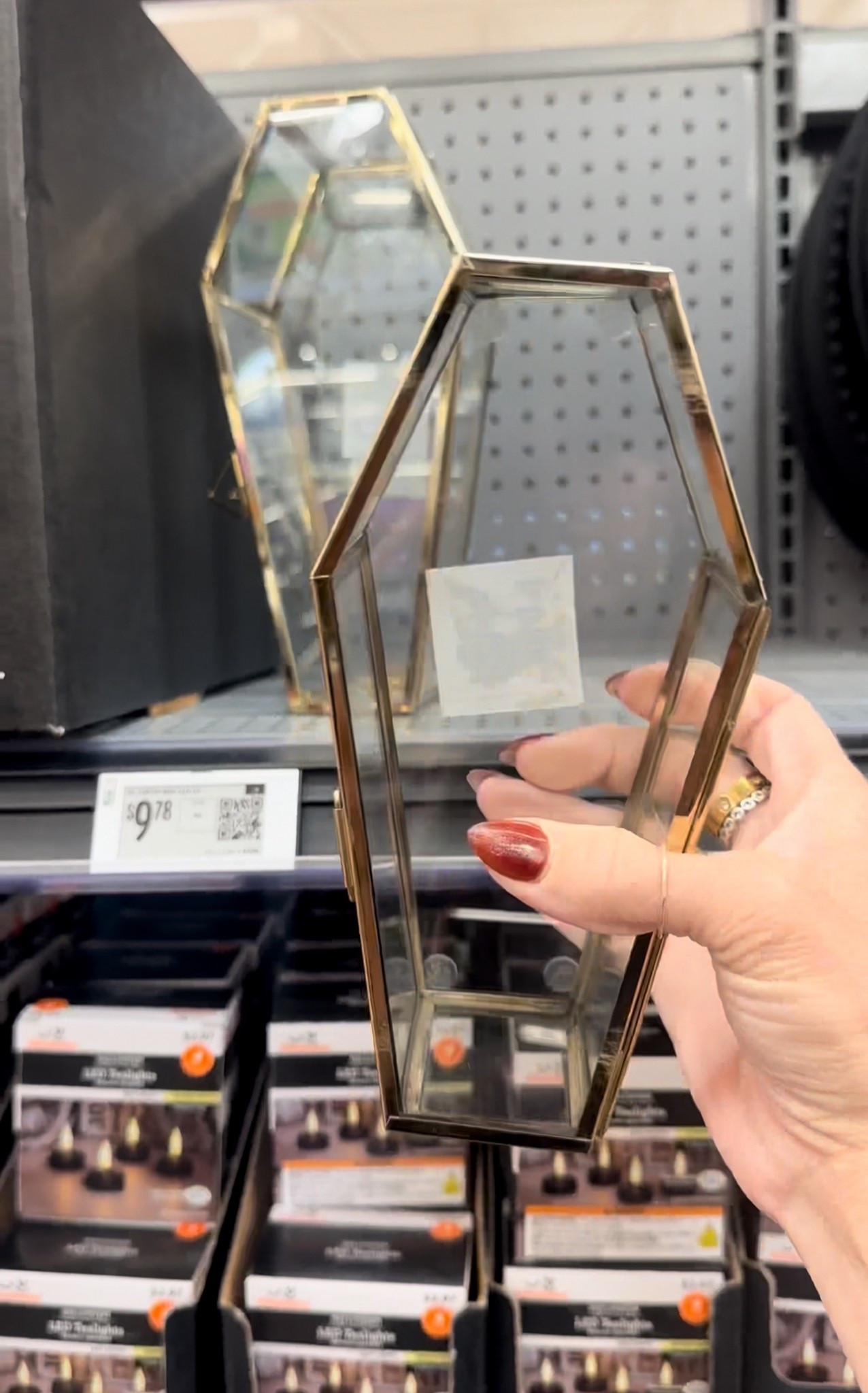 Glass & Steel Coffin Tabletop Decor, Clear & Gold, 9" x 4", Halloween by Way