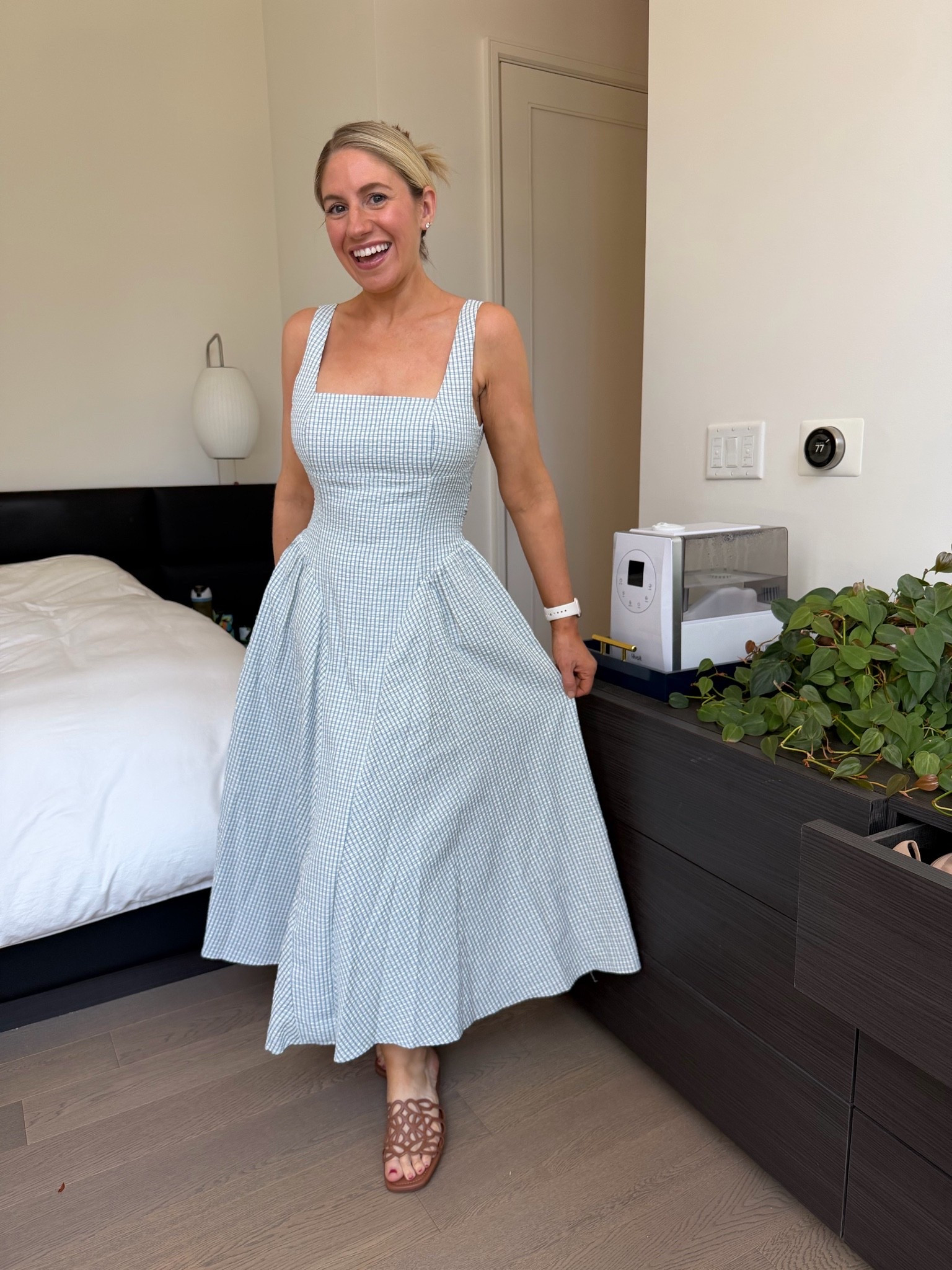 Such a flattering midi dress for pear shape bodies and petites!

#LTKootd #LTKOver40 #LTKPetite