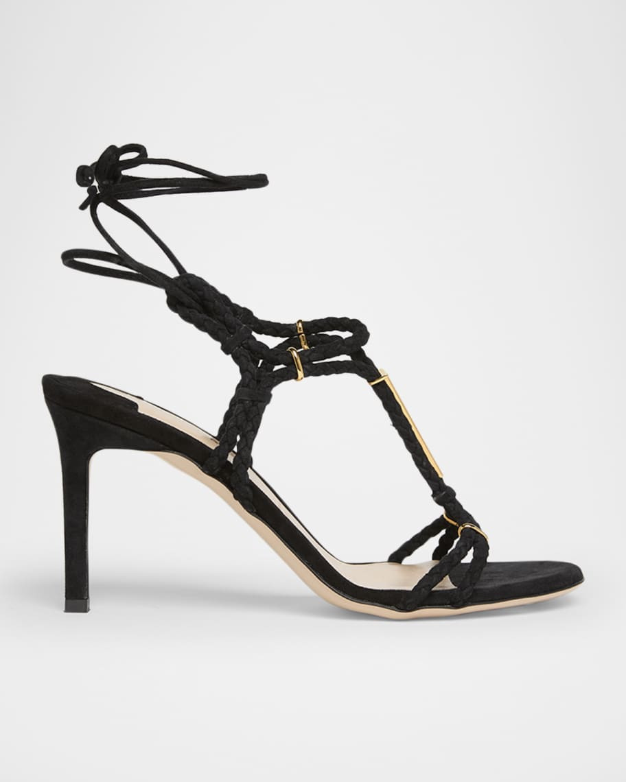 TOM FORD Lily Suede Ankle-Tie Sandals | Neiman Marcus