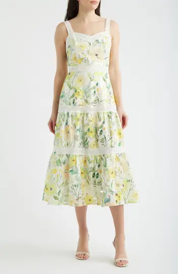 Print Lace Trim Sleeveless Midi Dress | Nordstrom