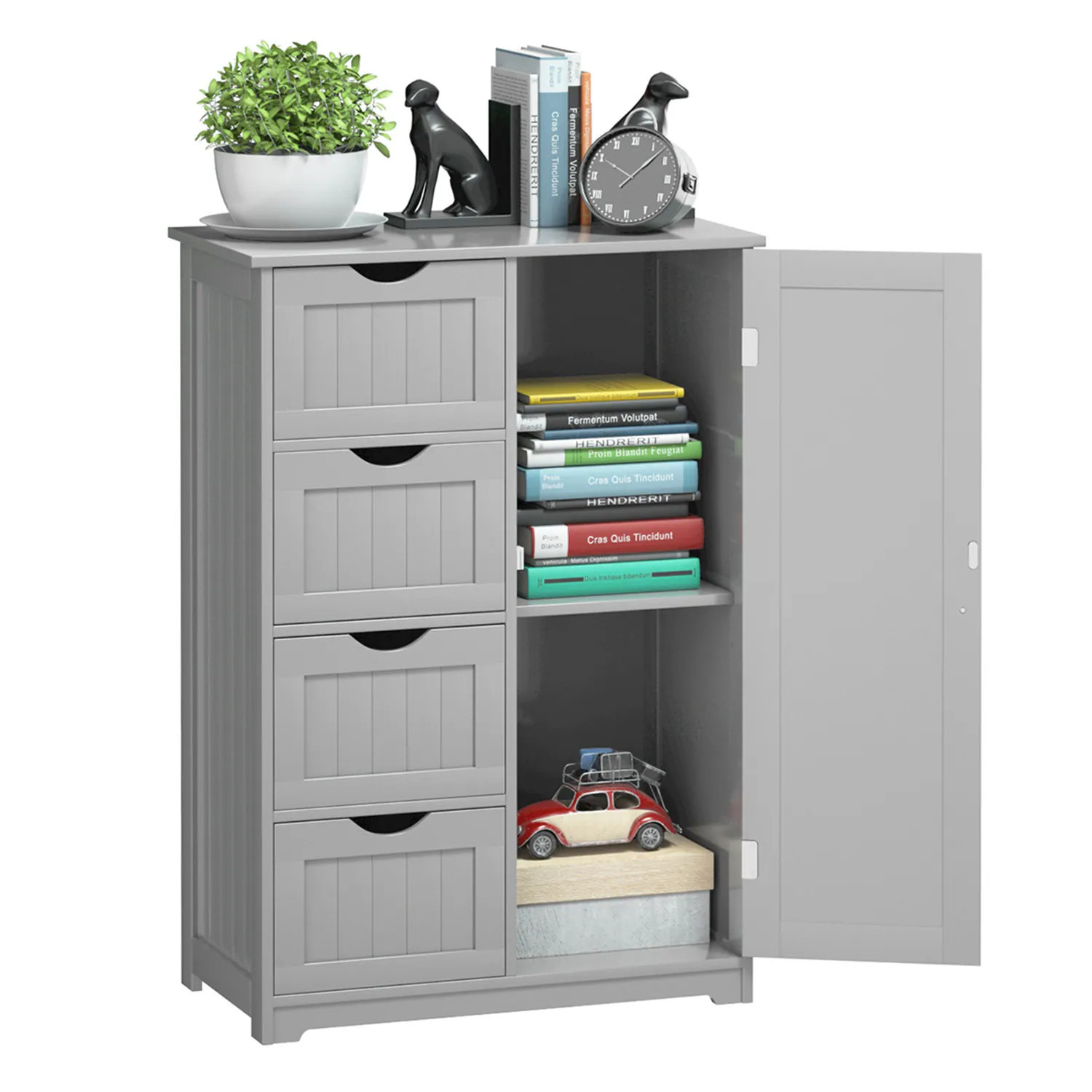 Costway Bathroom Storage Wooden 4 Drawer Cabinet Cupboard 2 Shelves Free Standing Grey one_size | CSHY000142 | Lowe's