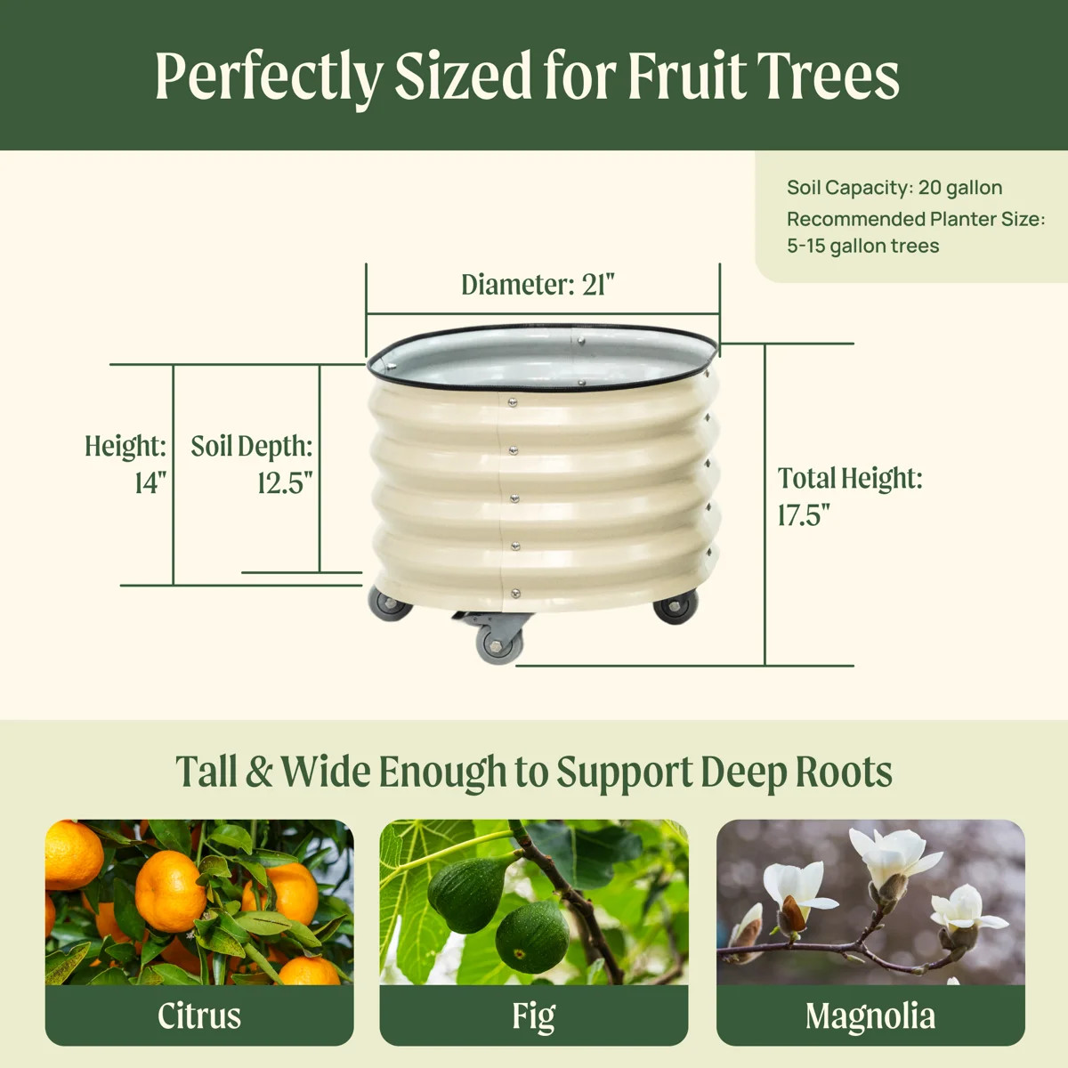 17.5" Tall 21" Wide Round Metal Outdoor Rolling Tree Planter | Wayfair North America