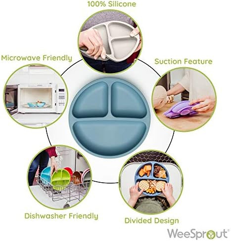 Amazon.com: WeeSprout Suction Plates for Babies & Toddlers | 100% Silicone | Plates Stay Put with... | Amazon (US)