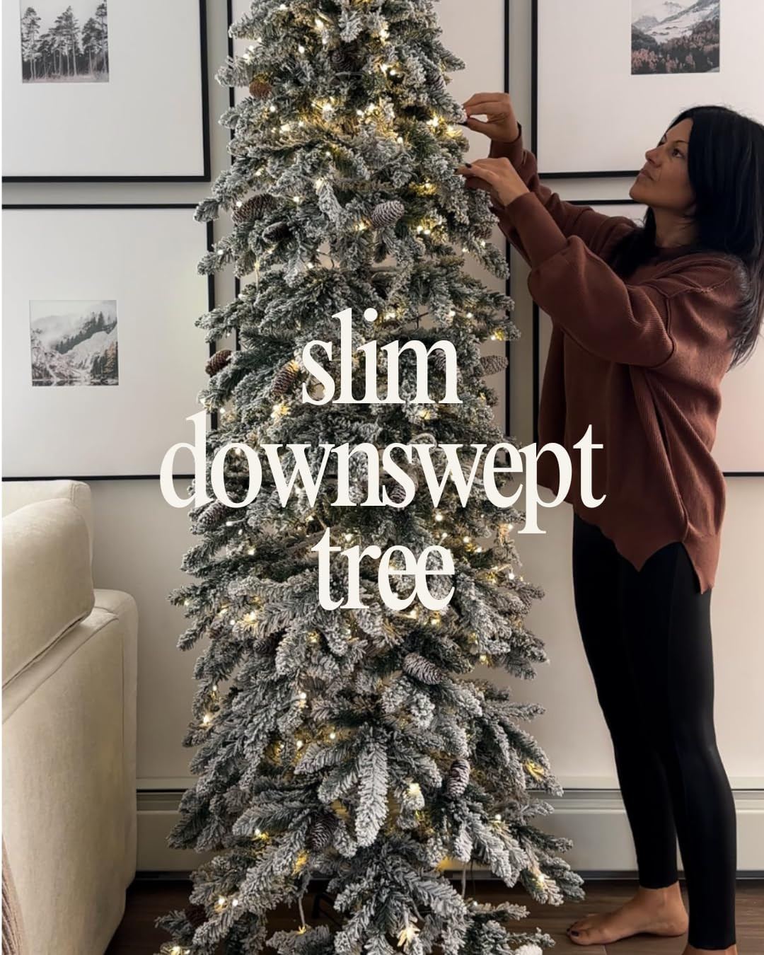 Affordable Flocked Christmas tree. Stylish holiday decor. Pre-lit Christmas tree. Festive home decor. Battery operated candles. Cozy blanket bundle. Modern sconces. | Amazon (US)