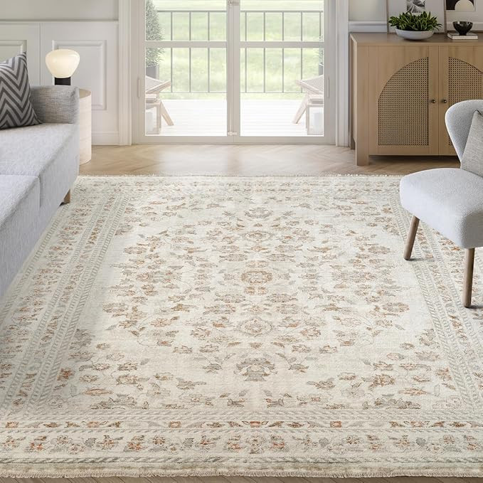 Abani Oriental & Vintage Area Rug - 5'x8' Beige Rectangle Rug for Living Room & Bedroom - Alara V... | Amazon (US)