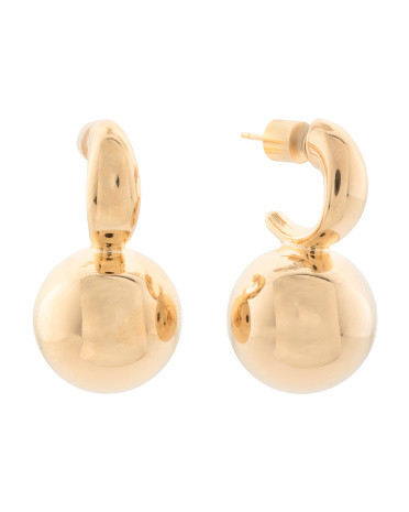 Made In Italy 14k Gold Ball Huggie Drop Earrings | TJ Maxx