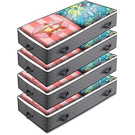 4 Pack Underbed Storage Containers Organizer Large Capacity Under Bed Clothes Storage Bins Organizat | Amazon (US)