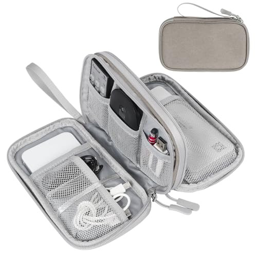 FYY Electronic Organizer, Travel Cable Organizer Bag Pouch Electronic Accessories Carry Case Portable Waterproof Double Layers All-in-One Storage Bag for Cable, Cord, Charger, Phone, Earphone Khaki | Amazon (US)