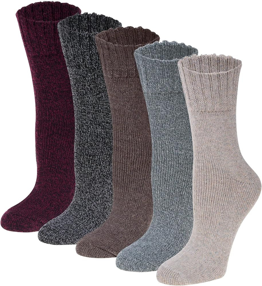 Loritta Pack of 5 Womens Winter Socks Warm Thick Knit Wool Soft Vintage Casual Crew Socks Gifts | Amazon (US)