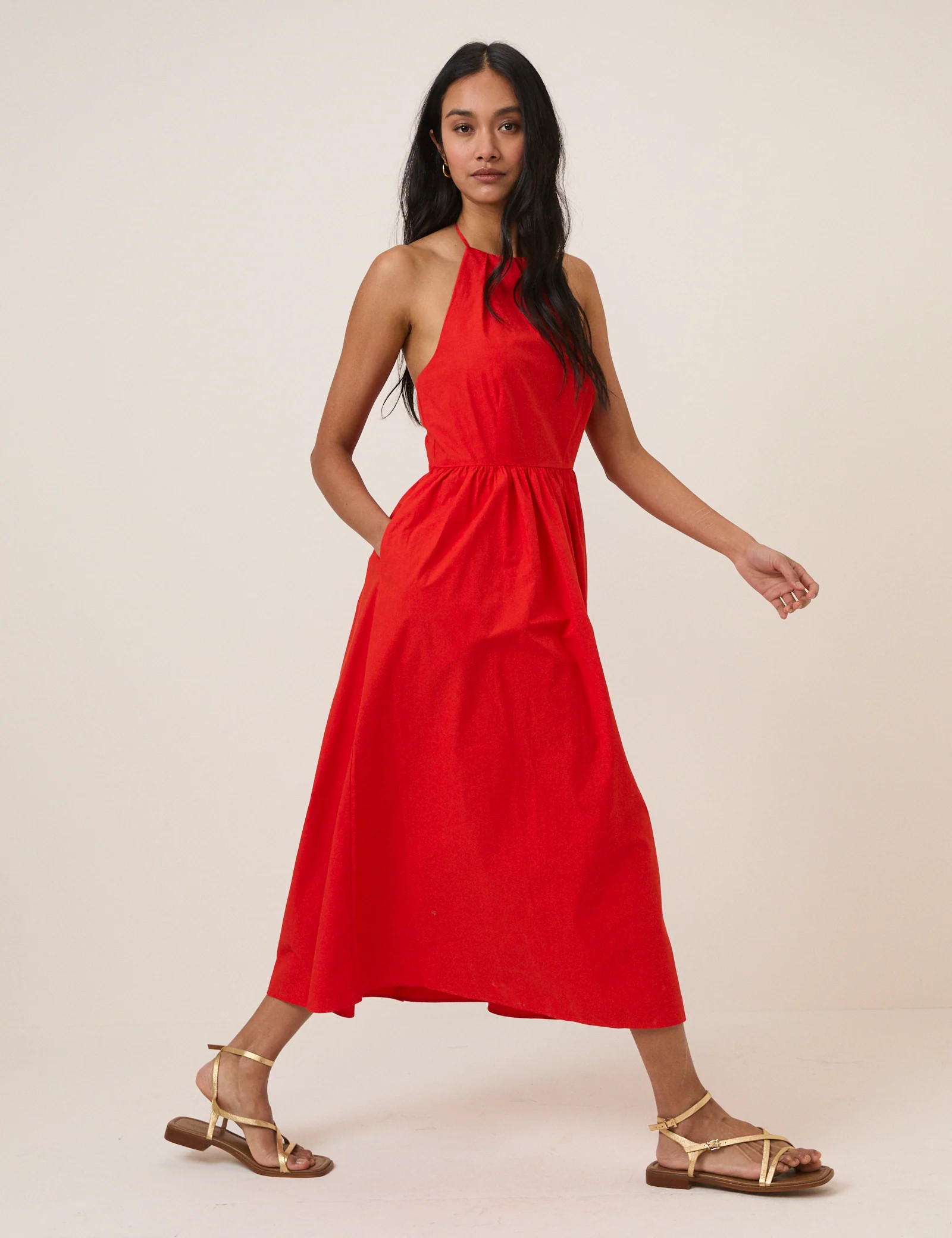 Red Halterneck Amber Midi Dress | Nobody's Child