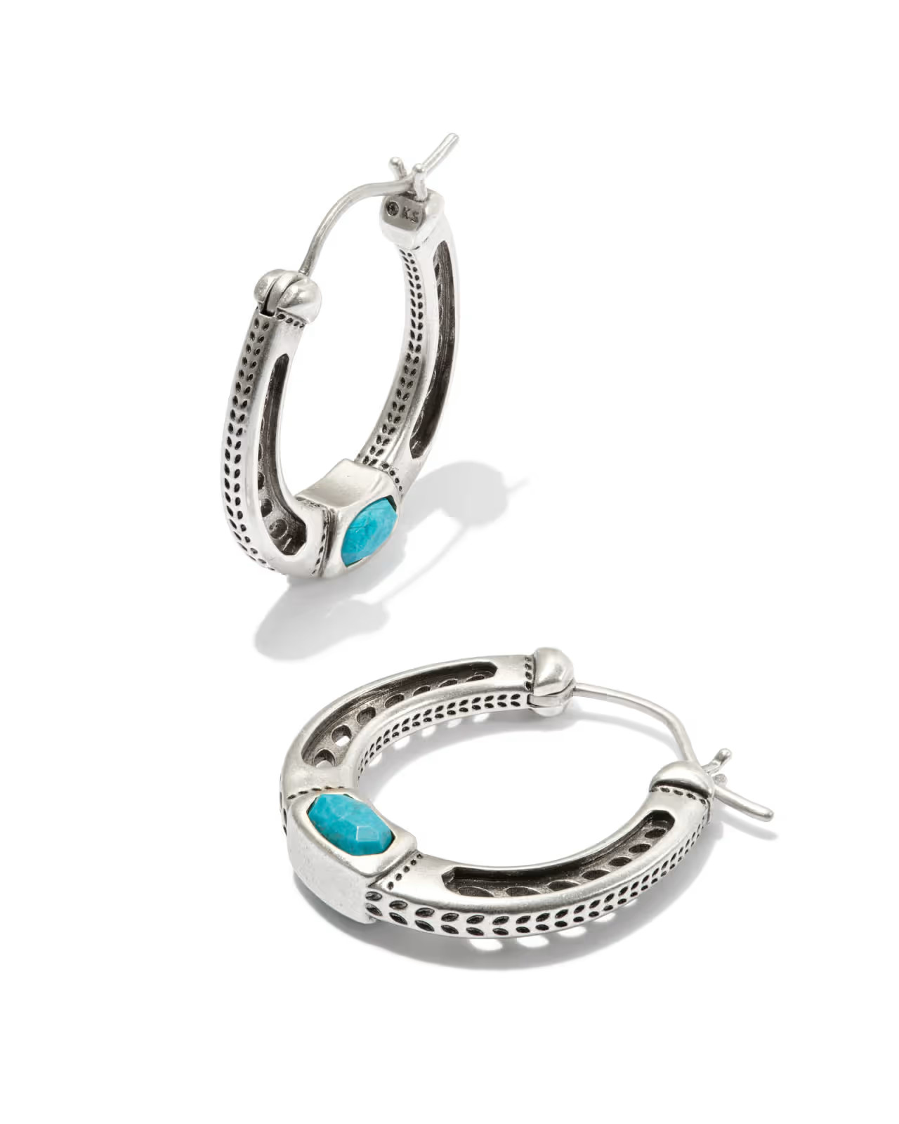 Noble Vintage Silver Horsehoe Hoop Earrings in Variegated Dark Teal Magnesite | Kendra Scott