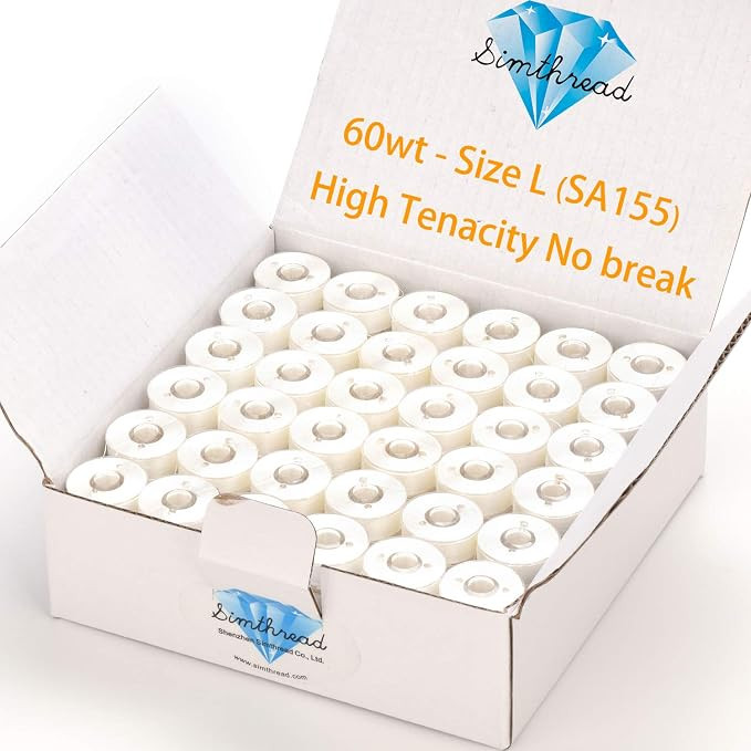 Simthread 144pcs Size L SA155 60WT Prewound Bobbin Thread - White | Amazon (US)