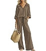 Womens 2 Piece Sets Linen Blend Casual Matching Wide Leg Pants Sets | Amazon (US)