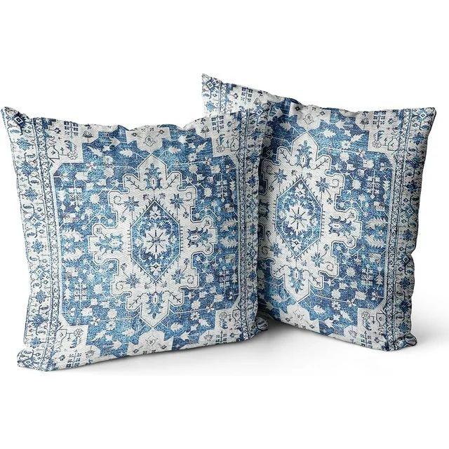 Boho Throw Pillow Covers 18x18 inch Set of 2 Blue Monaco Rug Persian Carpet Double Sided Pattern ... | Walmart (US)