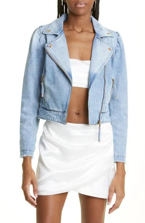 Retrofête Lo Moto Denim Jacket in Celeste at Nordstrom, Size Large | Nordstrom