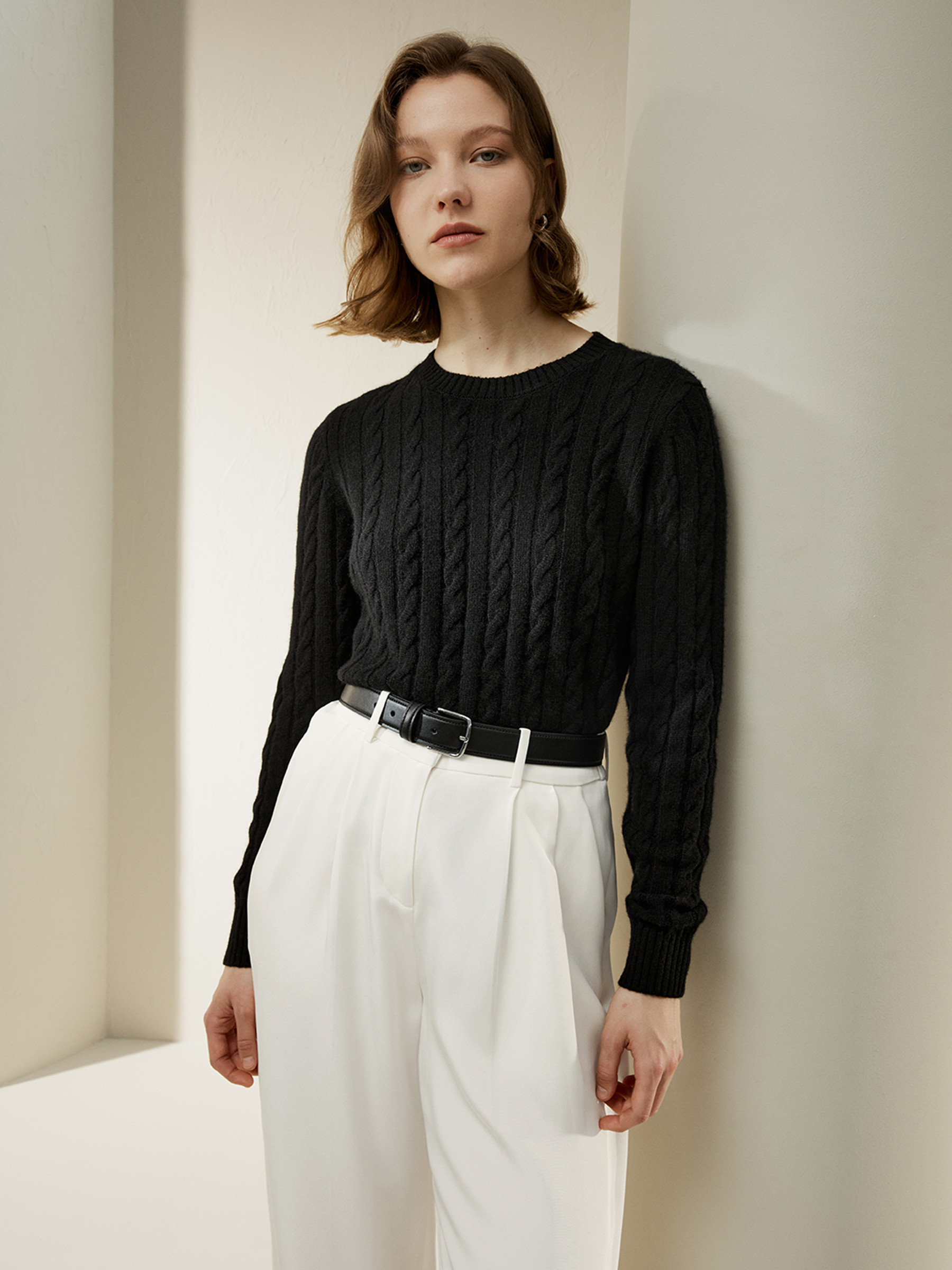 Classic Cable Knit Sweater with Ribbed Edges | LilySilk