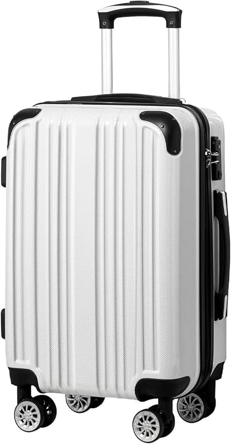 Coolife Luggage Expandable(only 28") Suitcase PC+ABS Spinner 20in 24in 28in Carry on (white grid ... | Amazon (US)