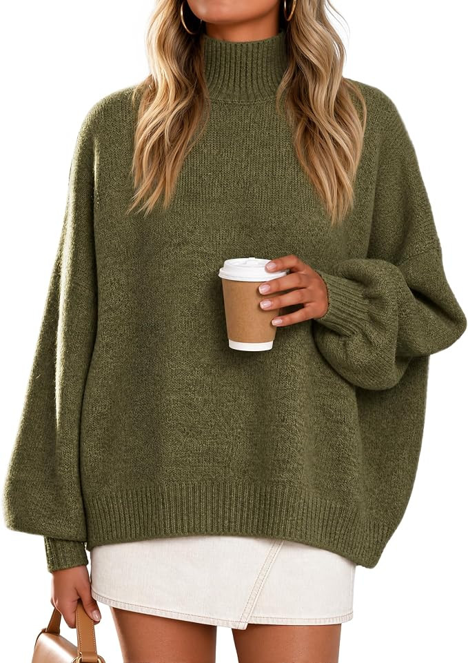 ZESICA Women's Fall Winter Long Sleeve Turtleneck Oversized Sweaters | Work Casual Sweater, Lante... | Amazon (US)