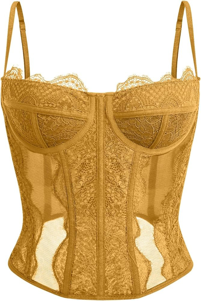 Dealmore Corset Tops For Women Going Out Lace Mesh Date Night Fall Fashion Outfits Clothes Crop C... | Amazon (US)