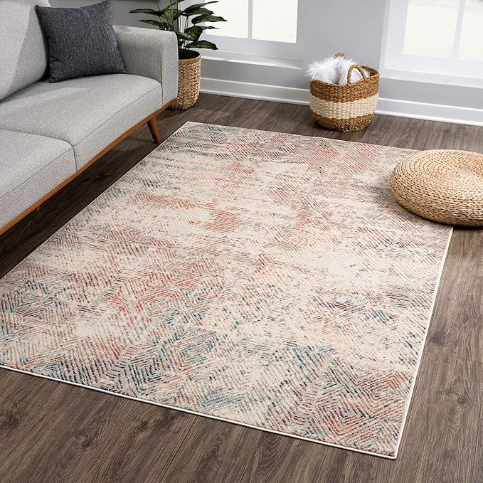 Geometric Terracotta Blue Area Rug - Multicolor Distressed Boho 4x6 Rug for Entryways (4' x 6') b... | Amazon (US)