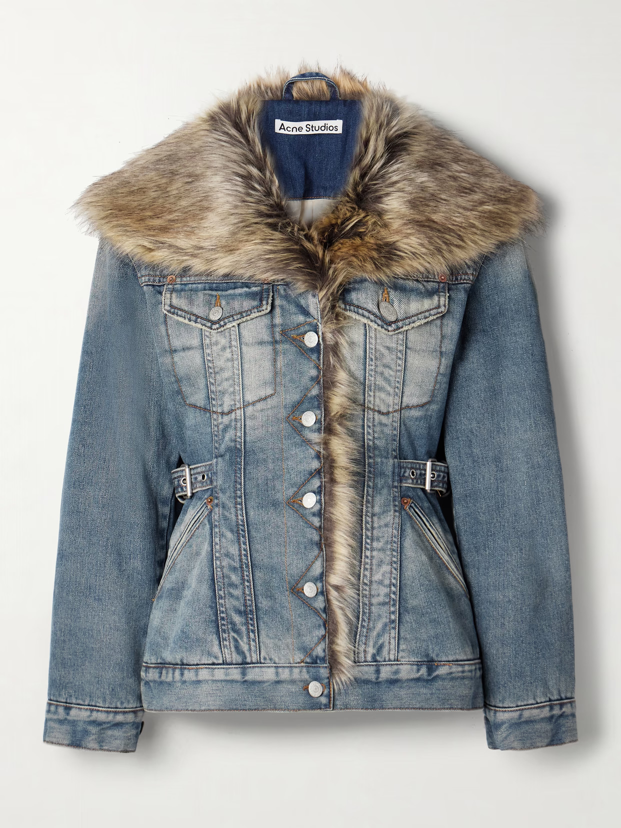 Acne Studios - Faux Fur-trimmed Denim Jacket - Blue | NET-A-PORTER (US)