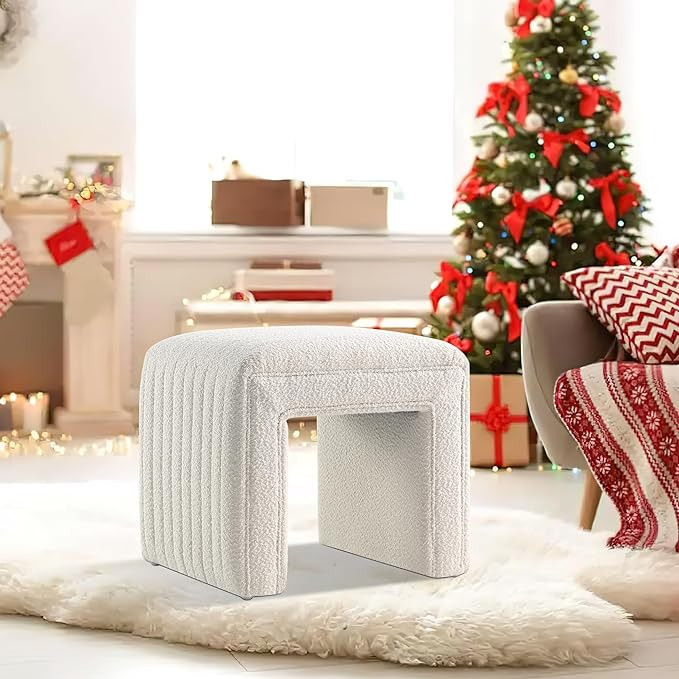 Get Set Style Vanity Stool Chair,Modern Boucle Ottoman Foot Stool with Wooden Legs Sofa Bench Foo... | Amazon (US)