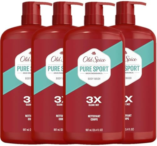 Old Spice Refreshing Body Wash for Men, High Endurance, 3X Defense, 24/7 Shower Fresh with Long Lasting Scent, Pure Sport Scent, 33.4 oz (Pack of 4) | Amazon (US)