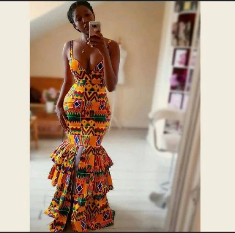 African Print Party Dress kente Mermaid Long Gown  African | Etsy | Etsy (US)