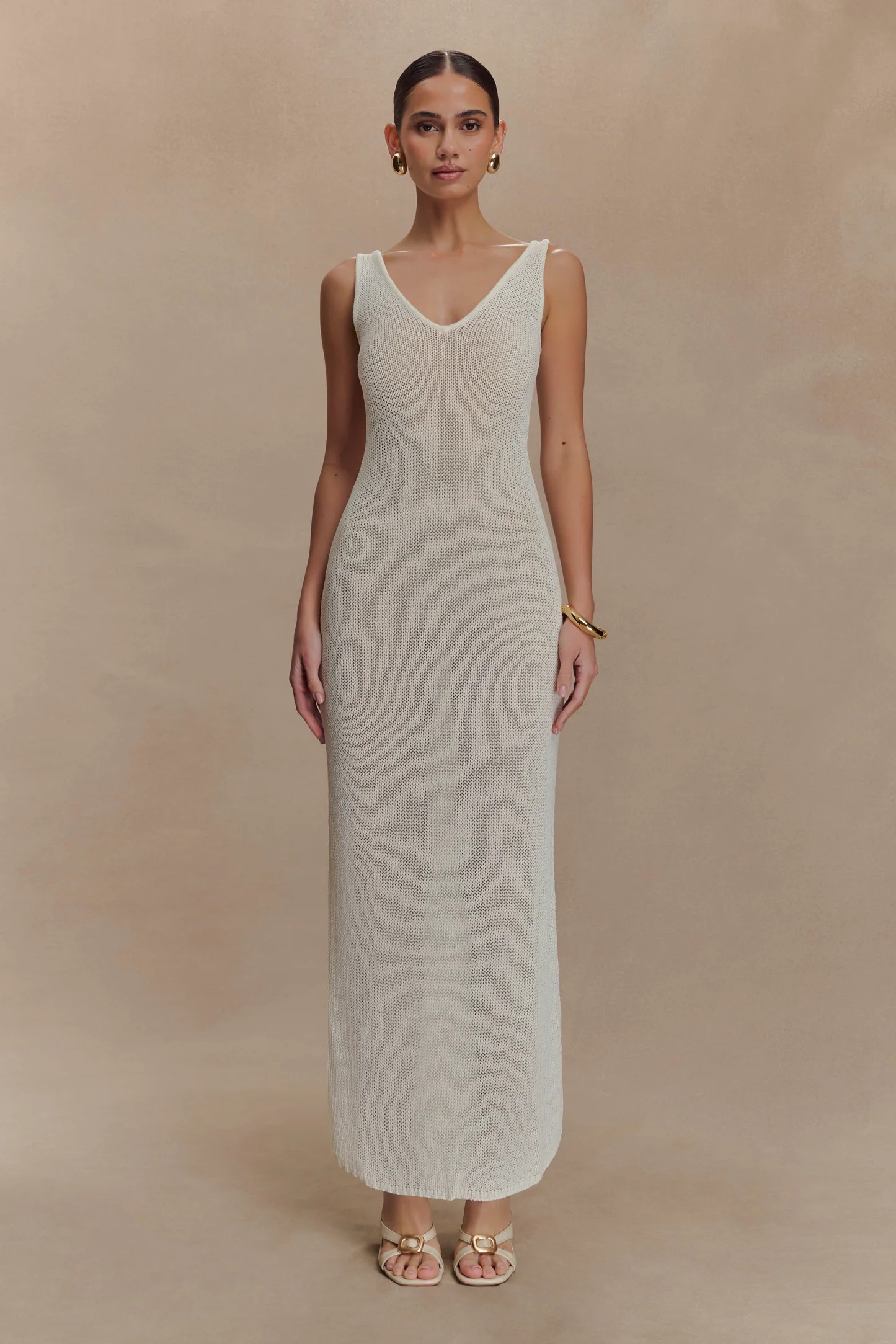 Ari Tape Yarn Knit Maxi Dress - White | MESHKI US