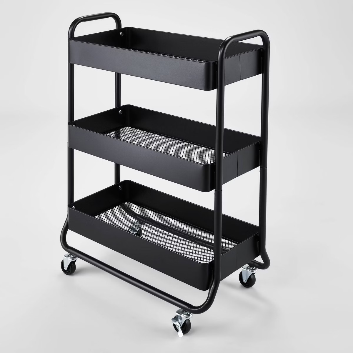 Wide Metal Utility Cart Black - Brightroom™: Rolling Storage Cart with Casters, Fixed Shelves, ... | Target