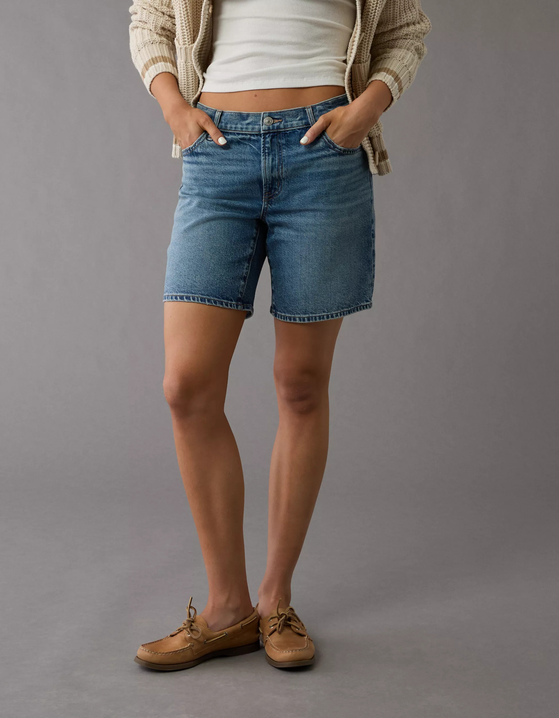 AE 8" Strigid Perfect Denim Bermuda Short | American Eagle Outfitters (US & CA)