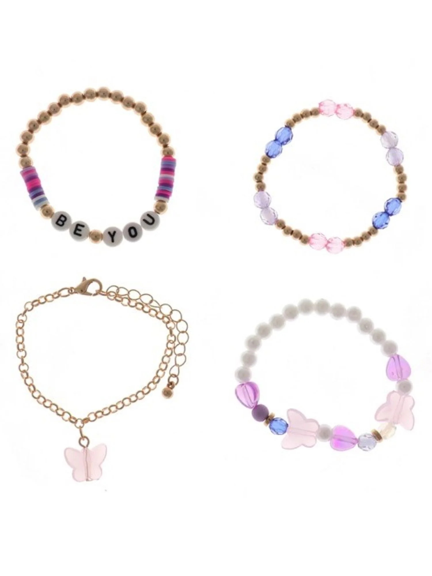 Wonder Nation 4 Pack Bracelet Set with Butterflies and 'Be You' Letter Beads (Girl's) | Walmart (US)