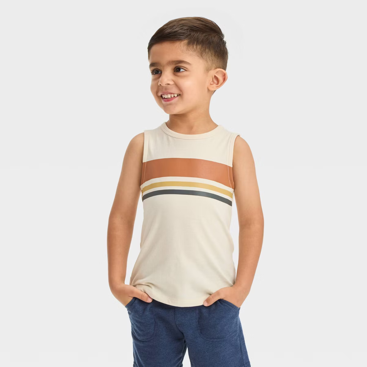 Toddler Boys' Chest Striped Tank Top - Cat & Jack™ Beige 5T | Target