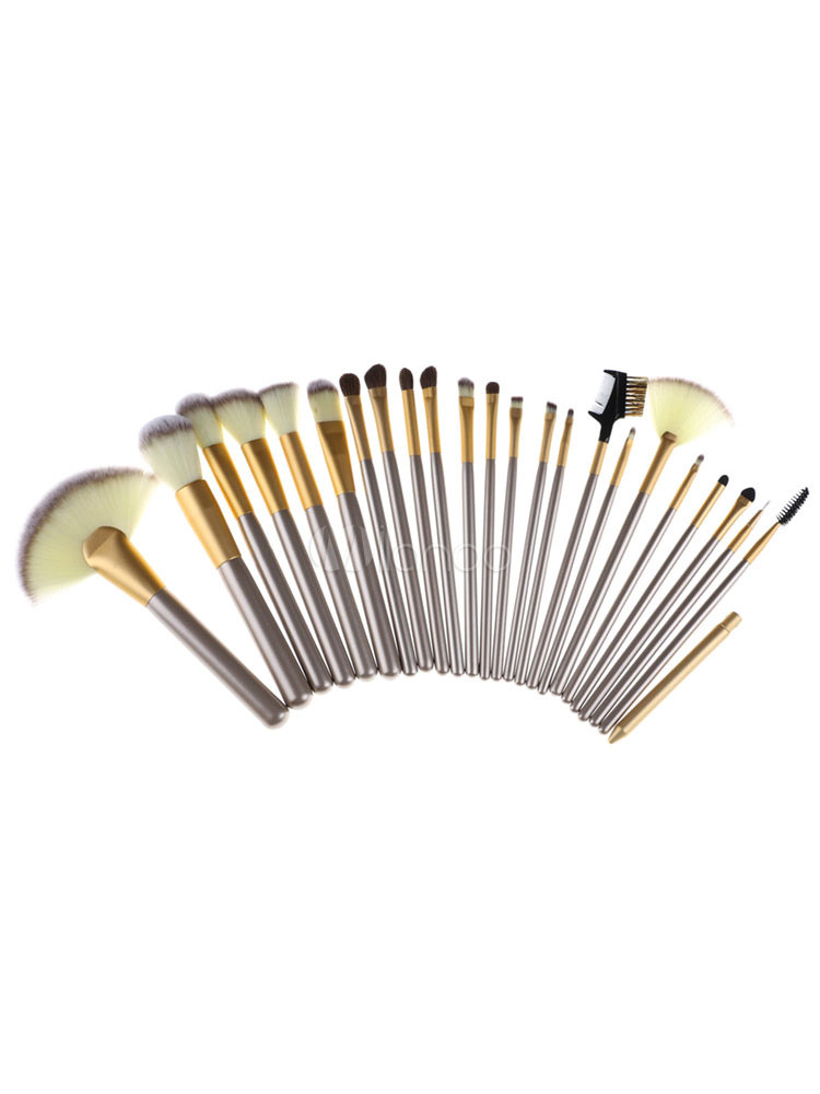 Professional Makeup Brush Set Fine Synthetic Fiber Champagne Portable Makeup Brush In 24 Piece | Milanoo