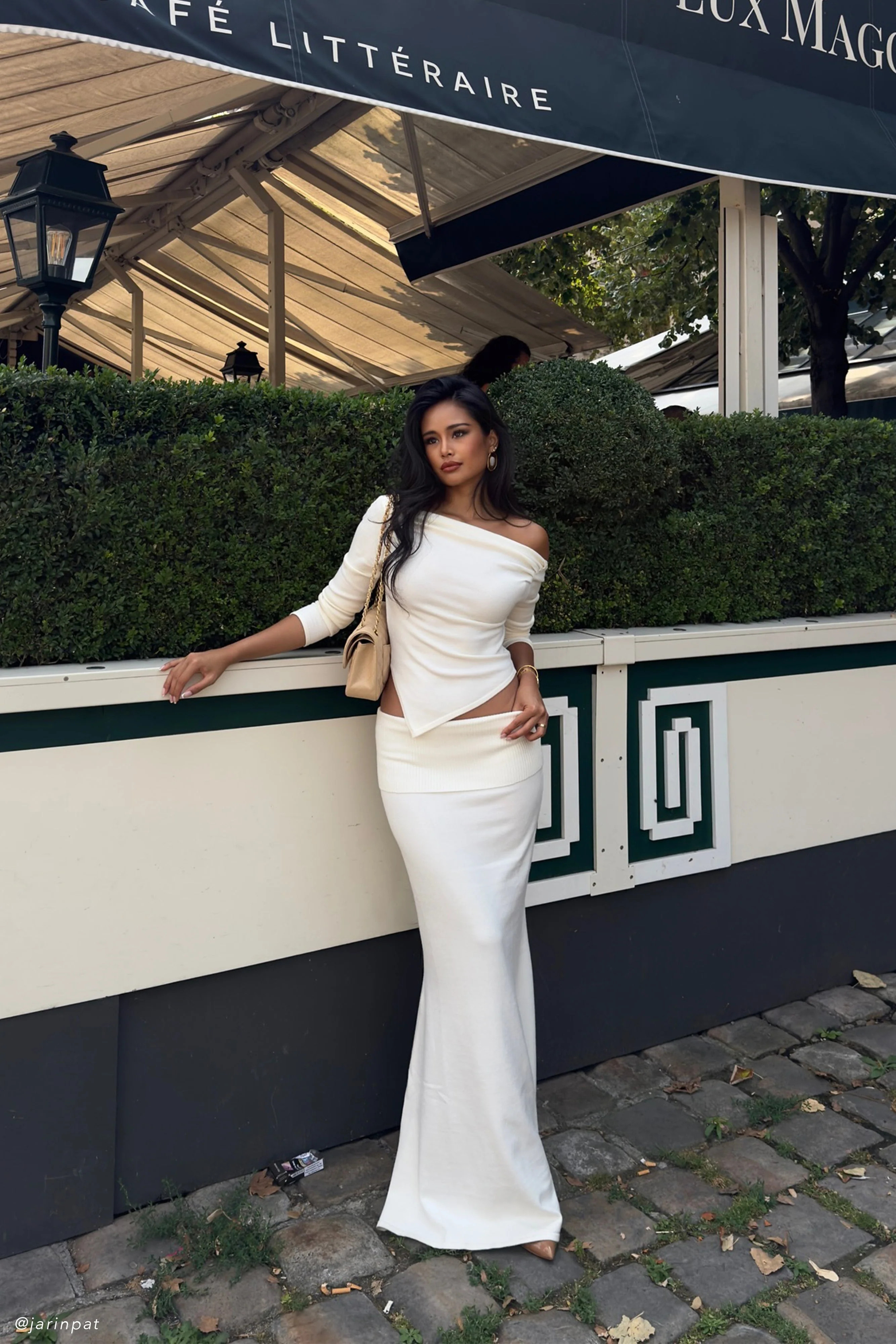 Karlie Knit Maxi Skirt With Ribbed Waist - Ivory | MESHKI US