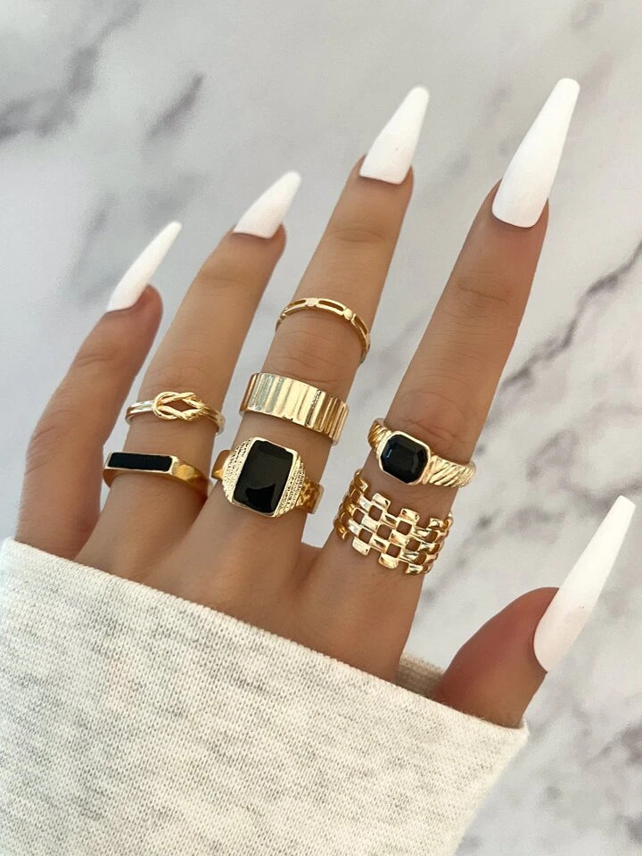 7pcs Rectangle Decor Ring | SHEIN USA | SHEIN