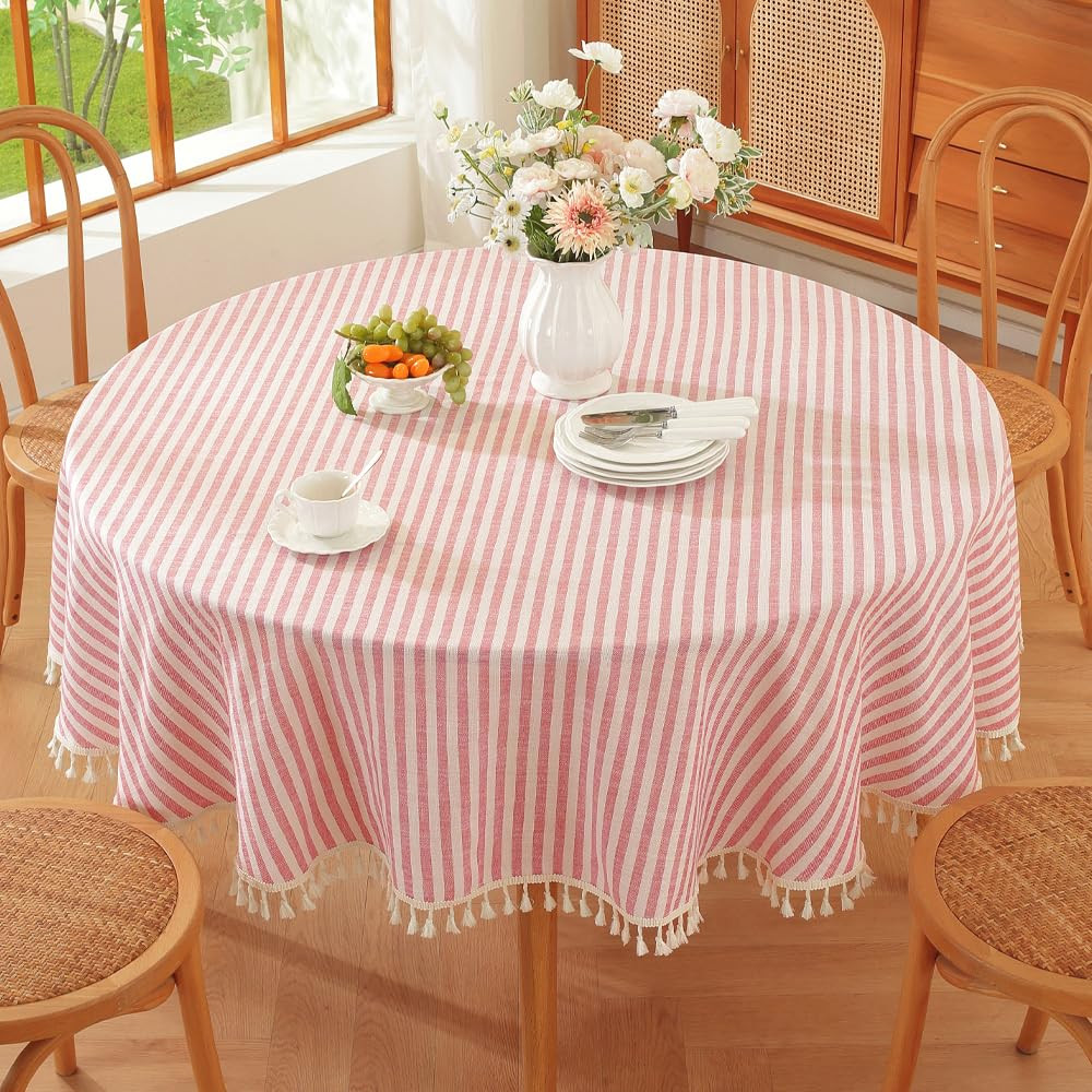 TruDelve Round Tablecloth 60 Inch Red and White Striped Cloth Tablecloths Circle Outdoor Picnic T... | Amazon (US)