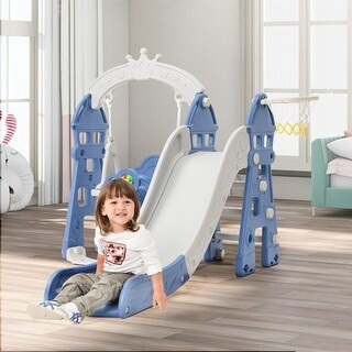 Kids Castle Slide Climber Playset Toddler Slide and Swing Set with Basketball Hoop (Blue) | Bed Bath & Beyond