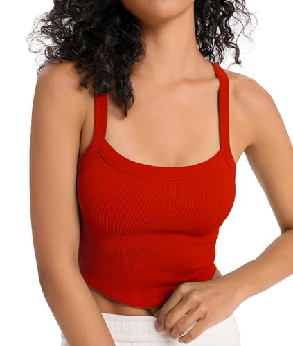 Bicondo Scoop Neck Tank Tops for Women Seamless Cami Workout Tops Racerback Summer Crop Tops Ribbed Camisole Red M/L | Amazon (US)