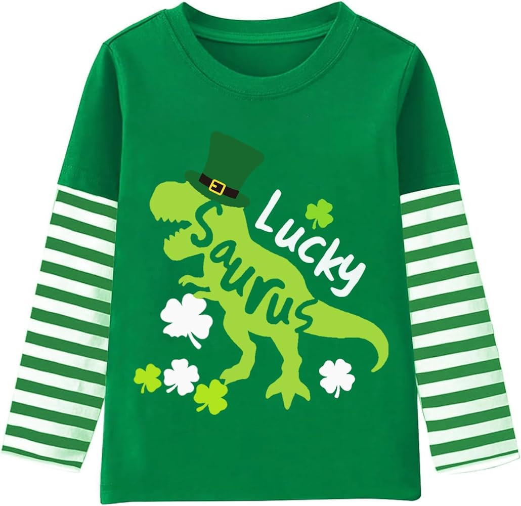 Toddler Boy Girl St Patricks Day Shirts Lucky Clover Long Sleeve T-Shirt Kids Shamrock Irish Gree... | Amazon (US)
