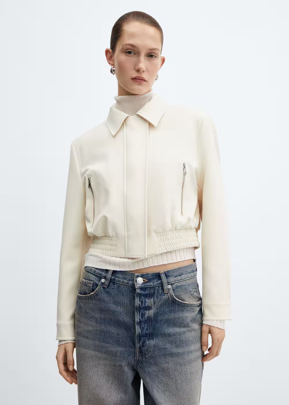 Cropped jacket with shoulder pads -  Women | Mango United Kingdom | MANGO (UK)