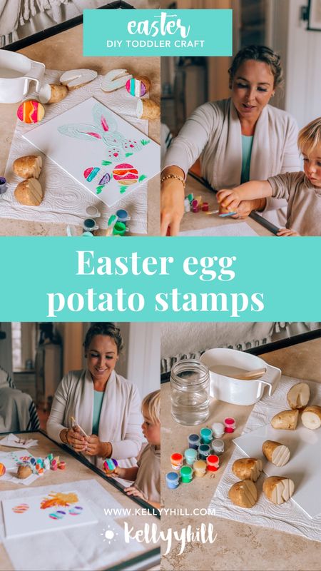 Toddler & kid DIY Easter egg stamps using potatoes! Linked everything we used for under $10 - and obviously we can reuse and I made us soup with the leftover potatoes 🥔 

#LTKkids #LTKfamily