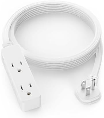 Flat Plug Extension Cord with 3 Outlets - 10 ft White Low Profile Indoor 3 Prong Grounded Power S... | Amazon (US)