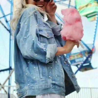 Free People Sunday Funday Pearl Distressed Denim Jean Jacket Rare | eBay US