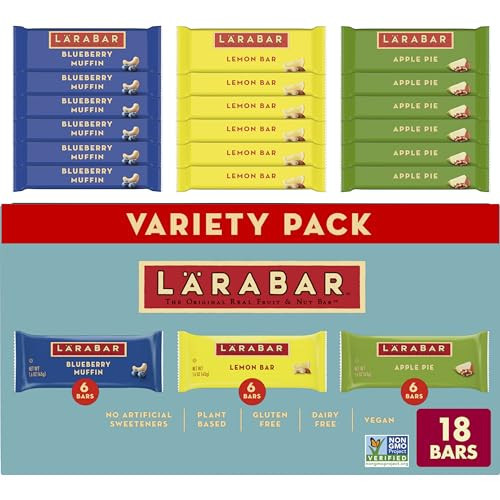 LARABAR Fruit & Nut Bars Variety Pack 18 Count (1.6 oz Each), Blueberry Muffin Lemon Apple Pie, Vegan Gluten Free Dairy Free Plant Based, Granola Snack Bars Breakfast Snacks For Adults | Amazon (US)